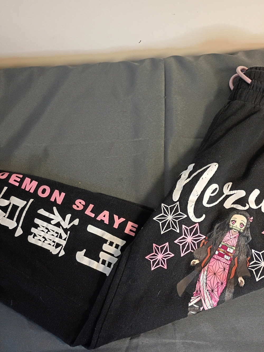 Black Girls' Graphic Joggers with Pink Anime Accents